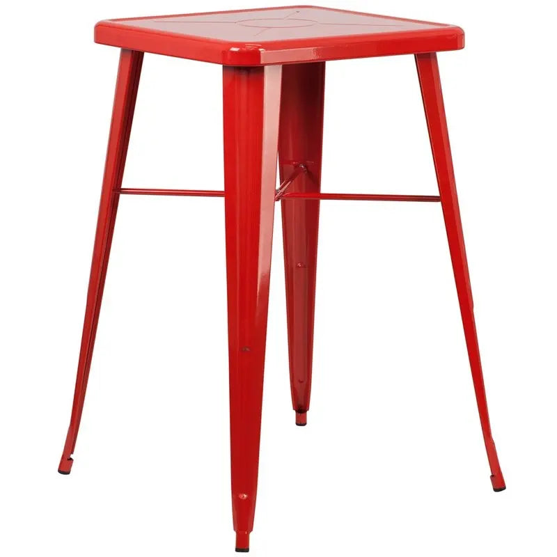 Brimmes Square 23.75'' Red Metal Bar Height Table for Patio/Bar iHome Studio
