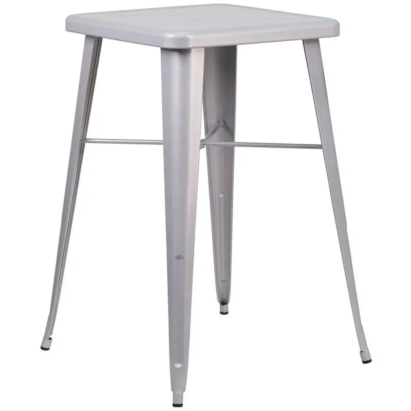 Brimmes Square 23.75'' Silver Metal Bar Height Table for Patio/Bar iHome Studio