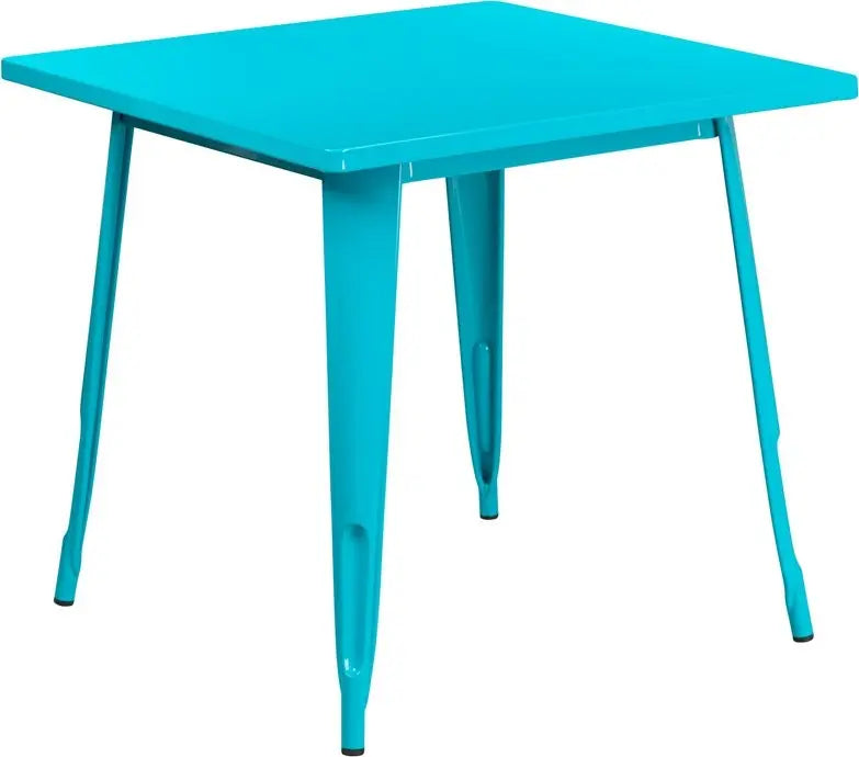 Brimmes Square 31.5'' Crystal Teal-Blue Metal Table for Patio/Bar iHome Studio