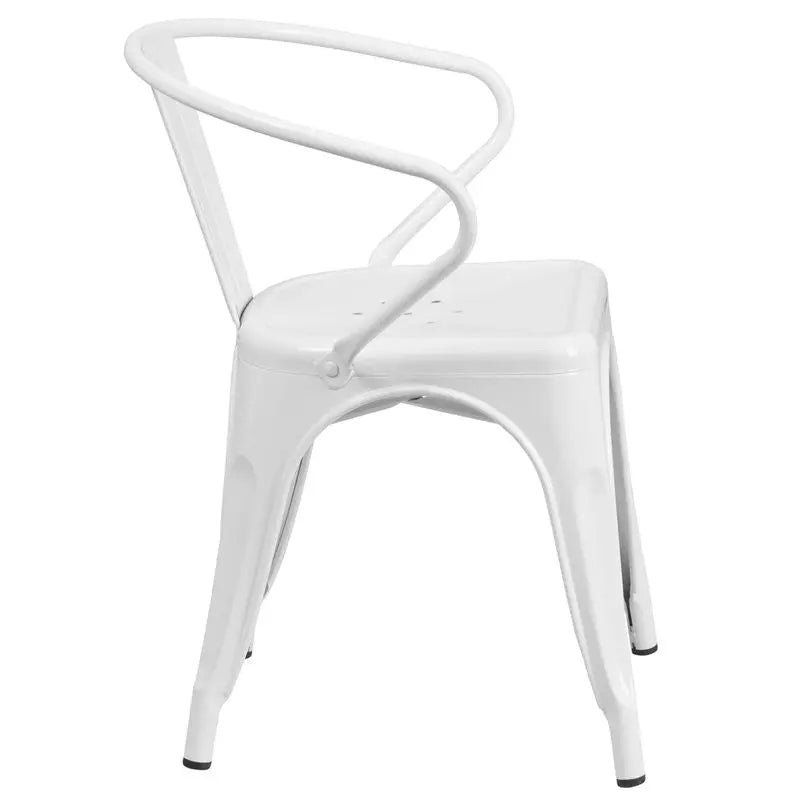 Brimmes White Metal Chair w/Vertical Slat Back & Arms for Patio/Bar/Restaurant iHome Studio