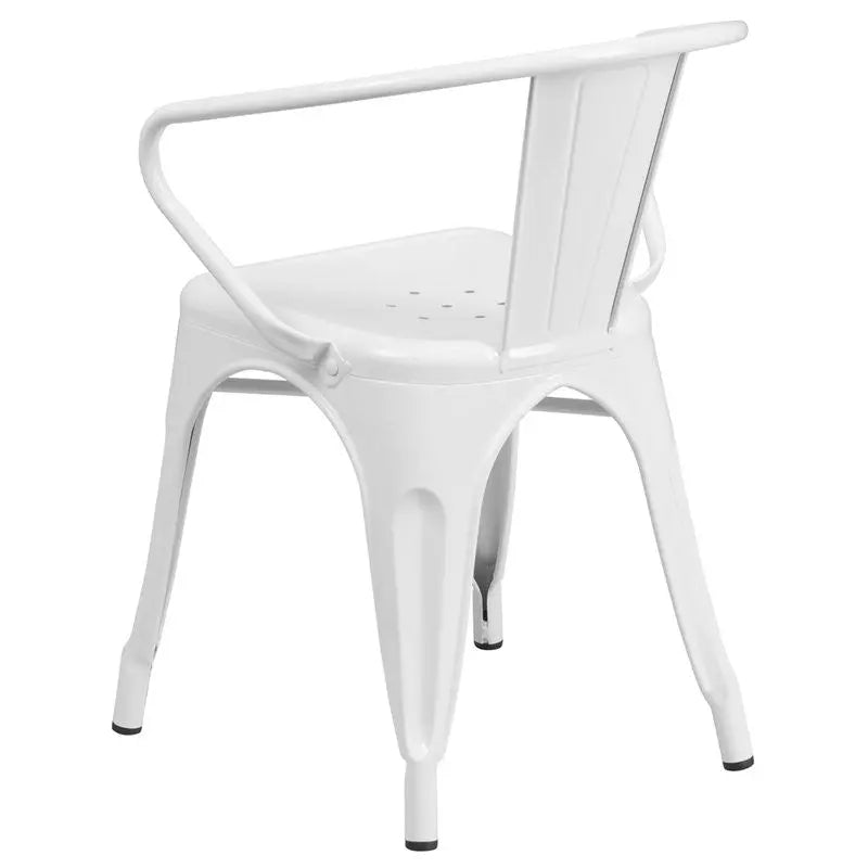 Brimmes White Metal Chair w/Vertical Slat Back & Arms for Patio/Bar/Restaurant iHome Studio