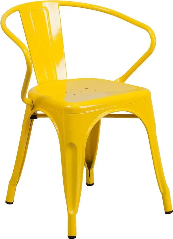 Brimmes Yellow Metal Chair w/Vertical Slat Back & Arms for Patio/Bar/Restaurant iHome Studio