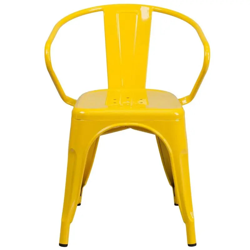Brimmes Yellow Metal Chair w/Vertical Slat Back & Arms for Patio/Bar/Restaurant iHome Studio