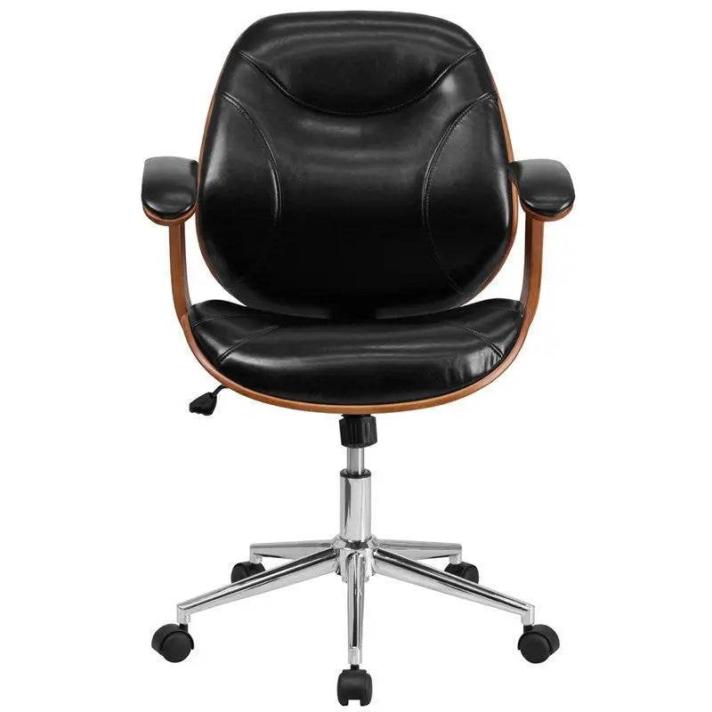Brittany Mid-Back Black Leather Executive Wood Swivel Chair w/Arms iHome Studio