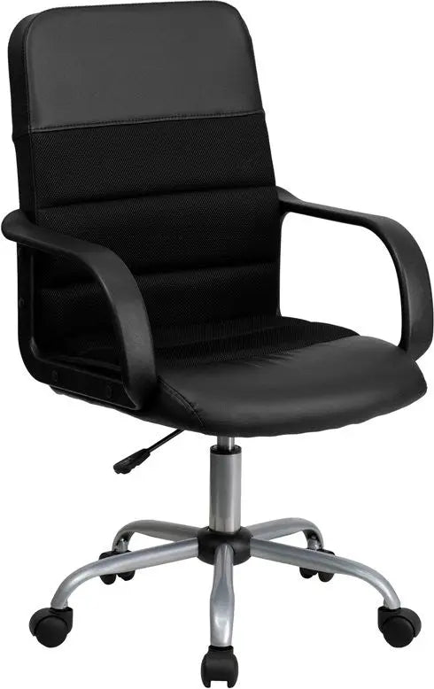 Brittany Mid-Back Black Leather & Mesh Swivel Home/Office Task Chair w/Arms iHome Studio