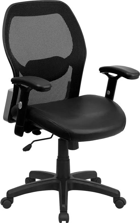 Brittany Mid-Back Black Mesh Leather Executive Swivel Chair w/Adjustable Arms iHome Studio