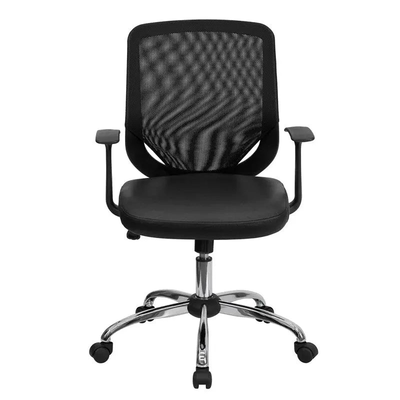 Brittany Mid-Back Black Mesh Swivel Home/Office Task Chair w/Leather Seat & Arms iHome Studio