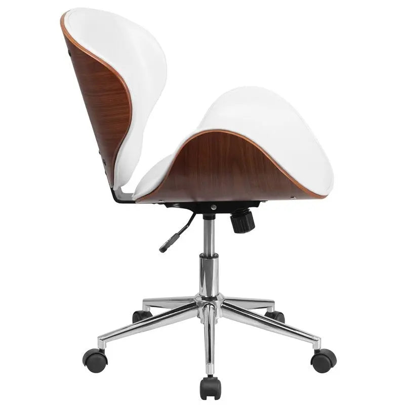 Brittany Mid-Back Walnut Wood Swivel Conference Chair in White Leather iHome Studio