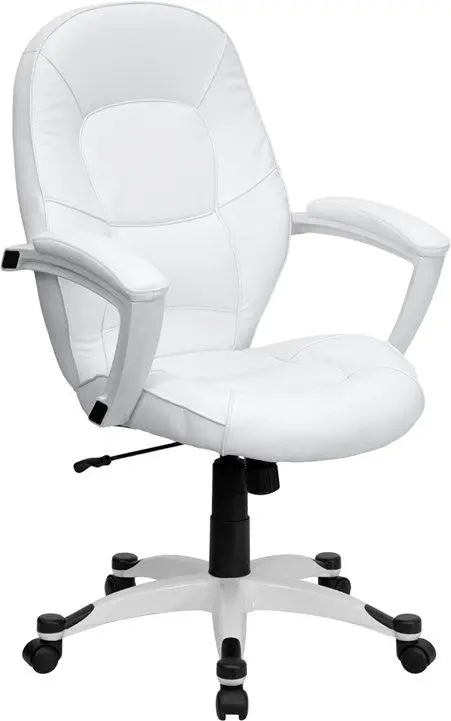 Brittany Mid-Back White Leather Executive Swivel Chair w/Arms iHome Studio