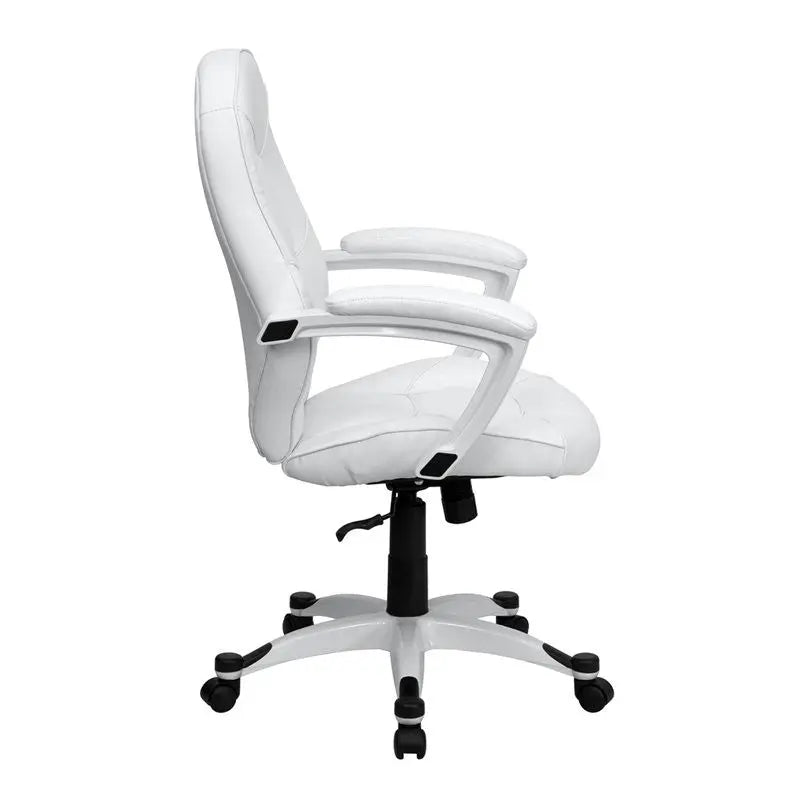 Brittany Mid-Back White Leather Executive Swivel Chair w/Arms iHome Studio