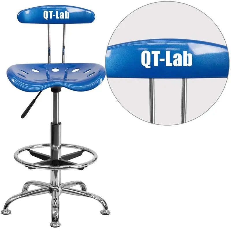 Brittany Personalized Bright Blue Professional Drafting Stool w/Tractor Seat iHome Studio