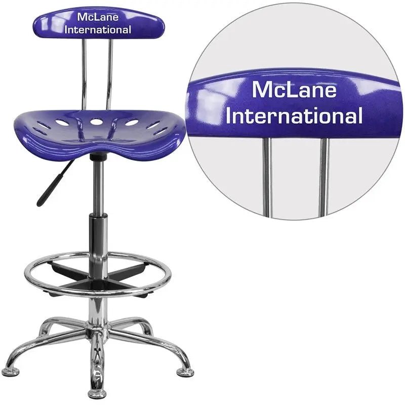 Brittany Personalized Deep Blue Professional Drafting Stool w/Tractor Seat iHome Studio
