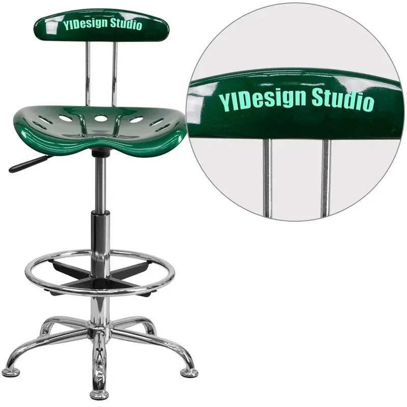 Brittany Personalized Green Professional Drafting Stool w/Tractor Seat iHome Studio