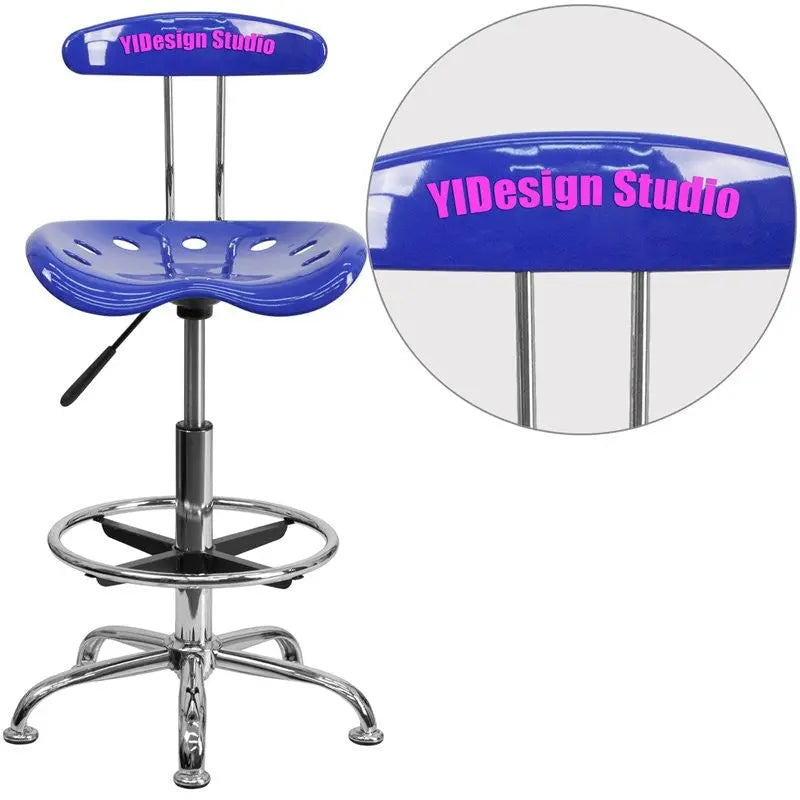 Brittany Personalized Nautical Blue Professional Drafting Stool w/Tractor Seat iHome Studio