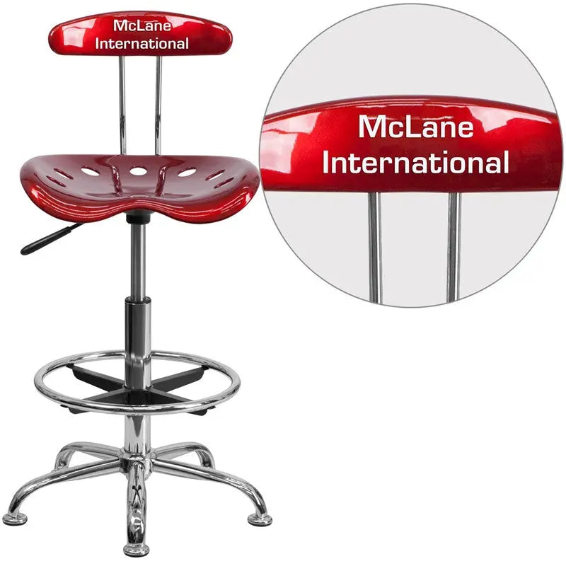 Brittany Personalized Wine Red Professional Drafting Stool w/Tractor Seat iHome Studio