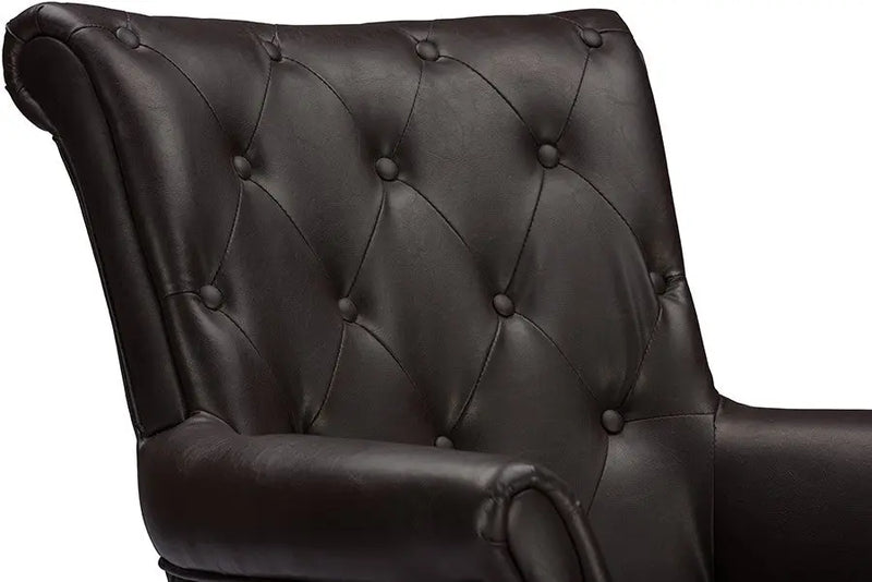 Brixton Brown Faux Leather Button-tufted Upholstered Armchair iHome Studio