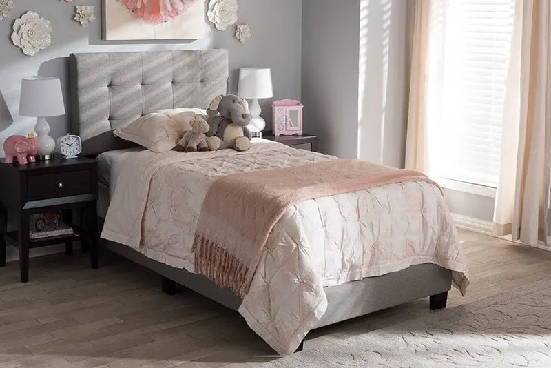 Brookfield Light Grey Fabric Box Spring Bed (Twin) iHome Studio