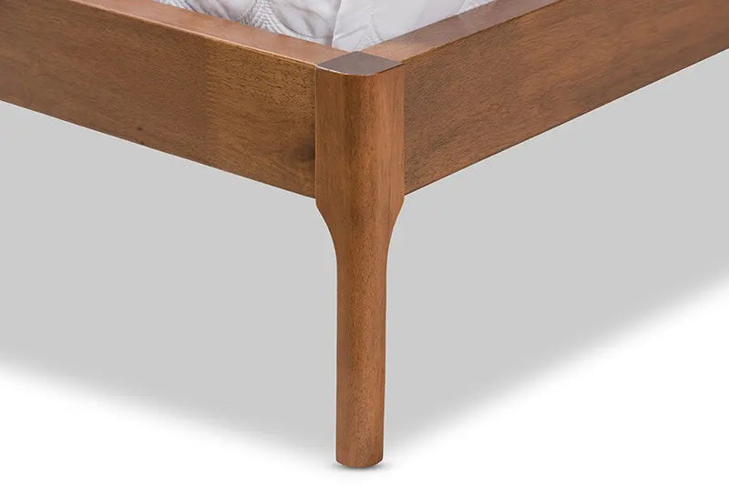 Brooklyn Walnut Wood Beige Fabric Platform Bed (Full) iHome Studio