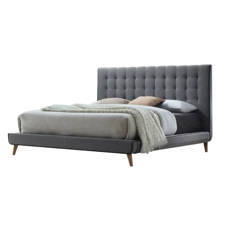 Bruce King Bed, Light Gray Fabric iHome Studio