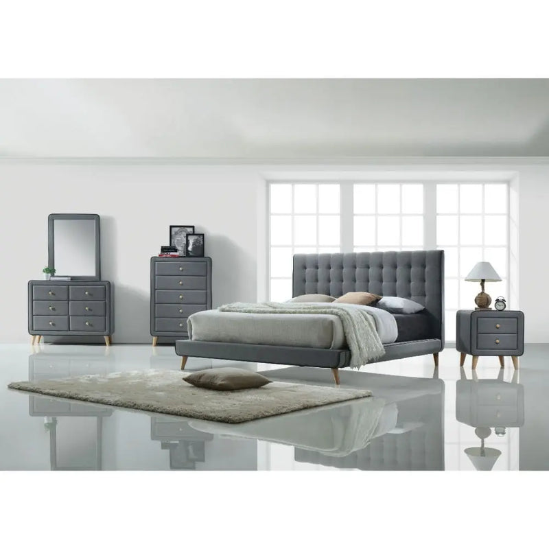 Bruce King Bed, Light Gray Fabric iHome Studio