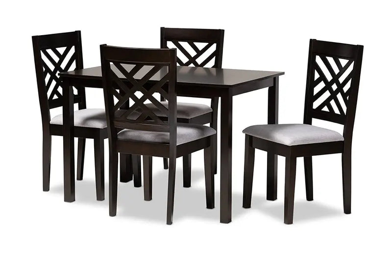 Burbank Gray Fabric Upholstered Espresso Brown Finished Wood 5pcs Dining Set iHome Studio