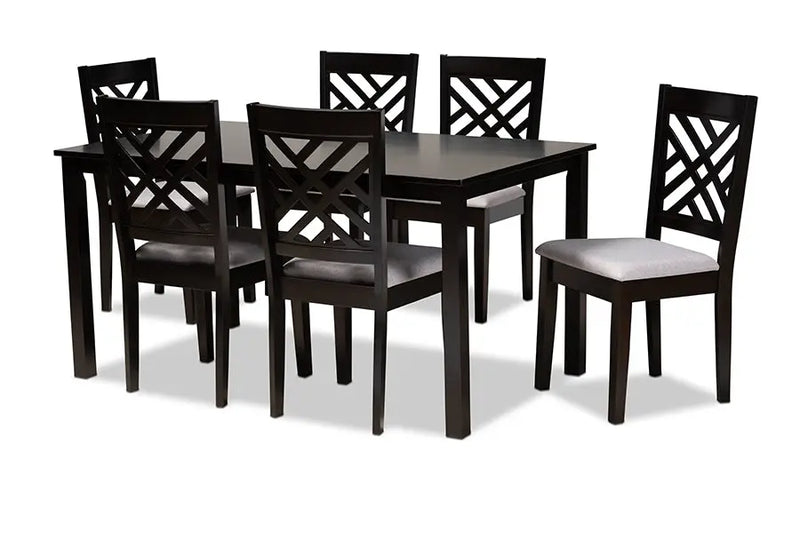 Burbank Grey Fabric Upholstered Espresso Brown Finished Wood 7pcs Dining Set iHome Studio