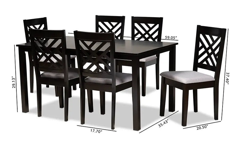 Burbank Grey Fabric Upholstered Espresso Brown Finished Wood 7pcs Dining Set iHome Studio