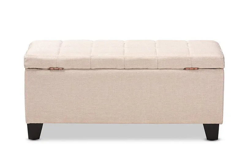 Caleb Beige Fabric Upholstered Storage Ottoman iHome Studio