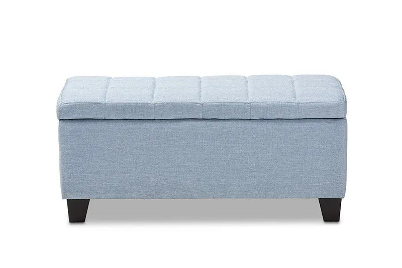 Caleb Light Blue Fabric Upholstered Storage Ottoman iHome Studio