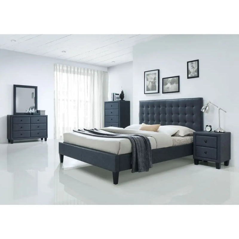 Callan King Bed, 2-Tone Gray Faux Leather iHome Studio