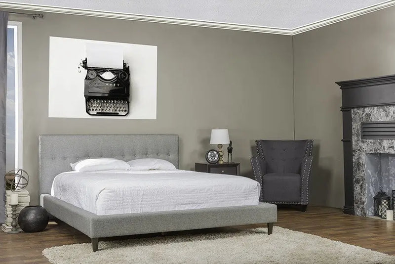 Callasandra Grey Linen Bed w/Button Tufted Headboard (King) iHome Studio