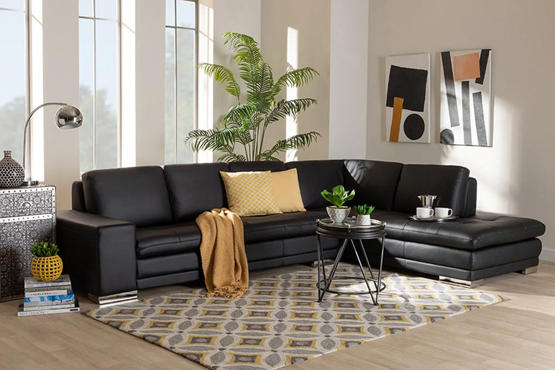 Callidora Black Leather Upholstered Sectional Sofa with Right Facing Chaise iHome Studio