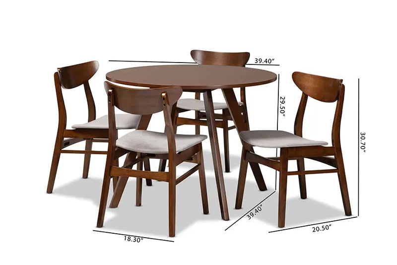 Camden Light Grey Fabric Upholstered/Walnut Brown Finished Wood 5pcs Dining Set, Round Table top iHome Studio