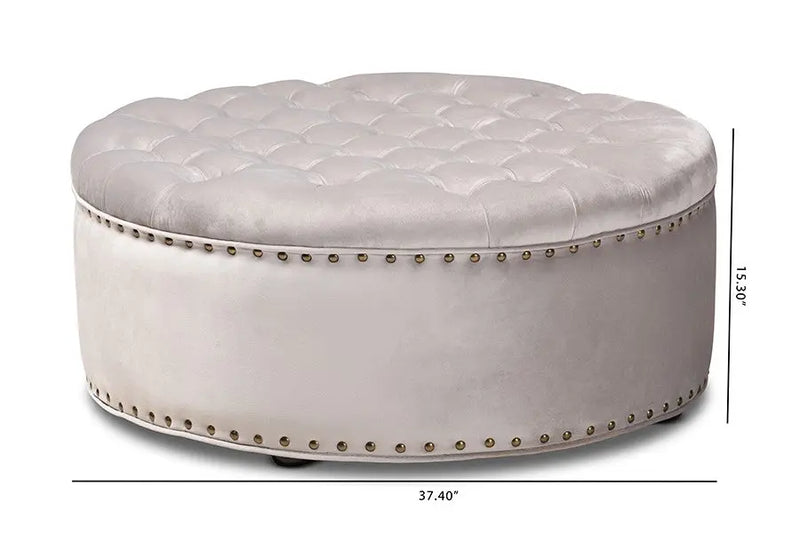 Cameron Light Gray Velvet Fabric Upholstered Tufted Cocktail Ottoman iHome Studio