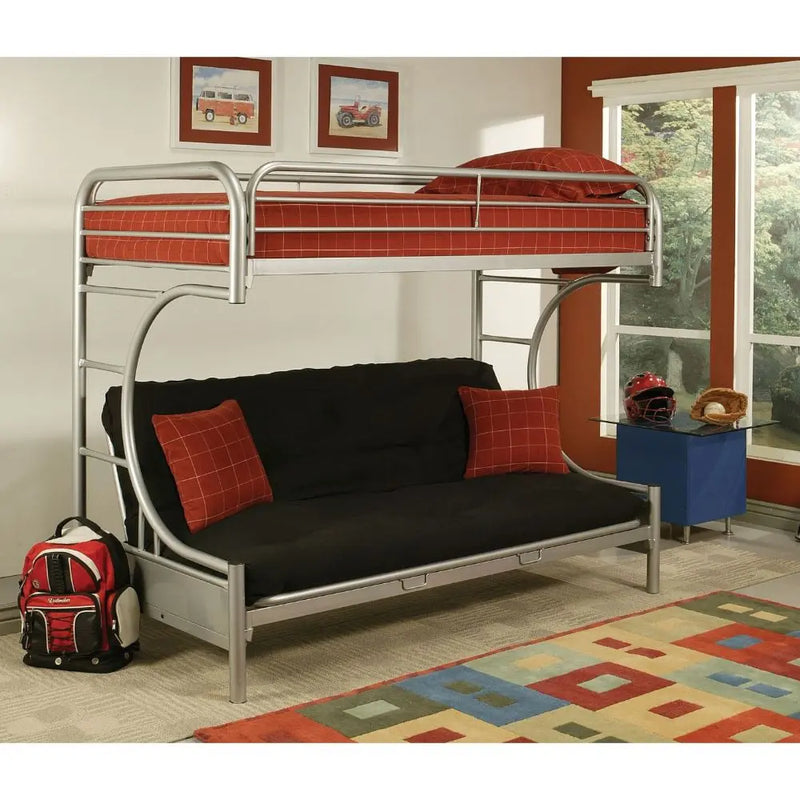 Cameron Twin/Full/Futon Metal Bunk Bed, Silver iHome Studio