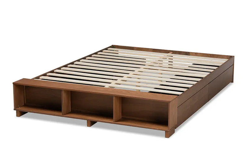 Camila Ash Walnut Brown Wood Platform Bed with Built-In Shelves (Full) iHome Studio