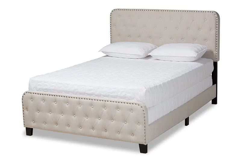 Camila Beige Fabric Upholstered Button Tufted Panel Bed (Full) iHome Studio