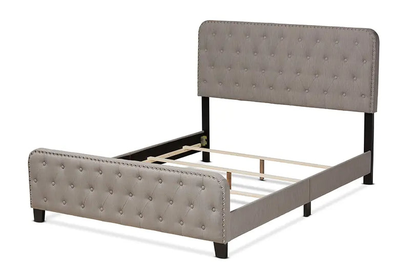 Camila Gray Fabric Upholstered Button Tufted Panel Bed (Full) iHome Studio