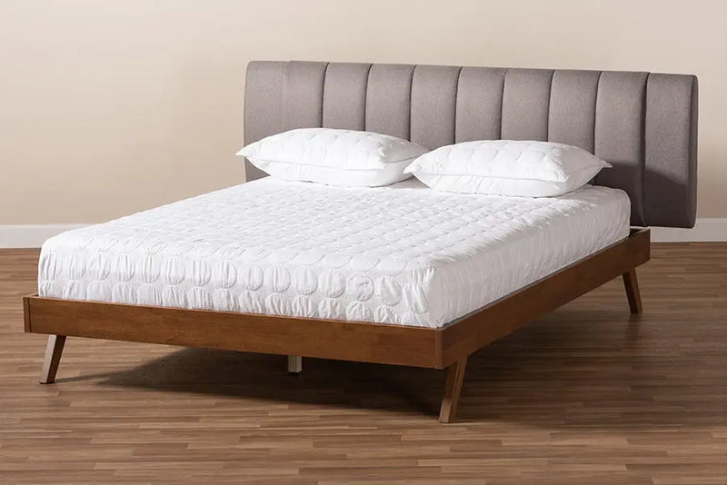 Camila Gray Fabric Upholstered Walnut Wood Bed (King) iHome Studio