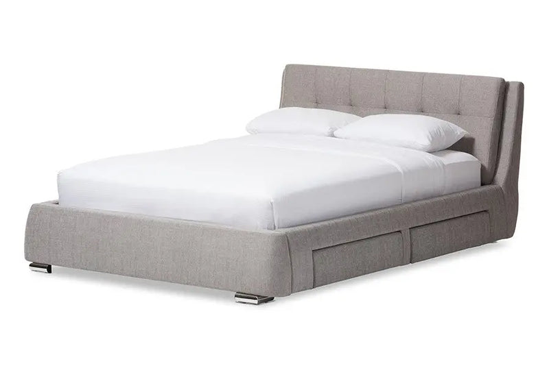 Camile Grey Fabric Upholstered 4-Drawer Storage Platform Bed w/Silver Feet (King) iHome Studio