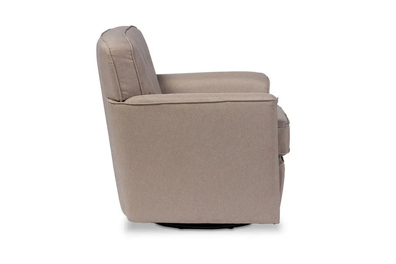 Canberra Beige Fabric Upholstered Button-tufted Swivel Lounge Chair with Arms iHome Studio