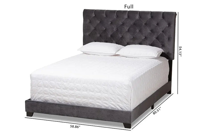 Candace Dark Grey Velvet Upholstered Bed (Full) iHome Studio