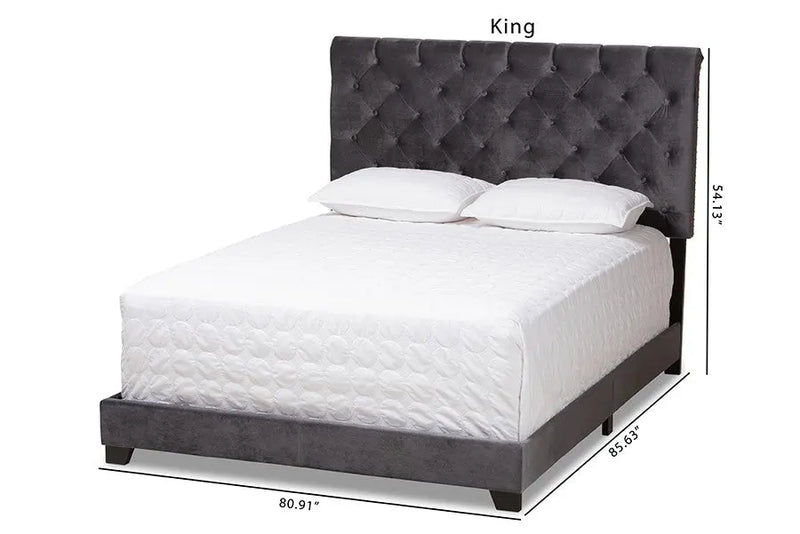Candace Dark Grey Velvet Upholstered Bed (Full) iHome Studio