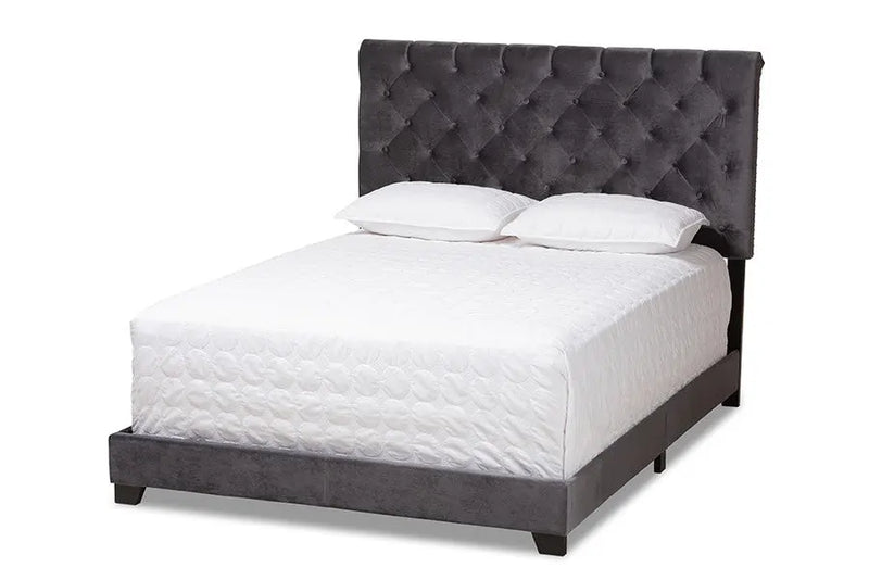 Candace Dark Grey Velvet Upholstered Bed (Queen) iHome Studio