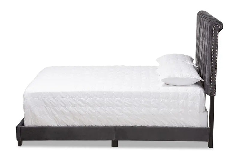 Candace Dark Grey Velvet Upholstered Bed (Queen) iHome Studio