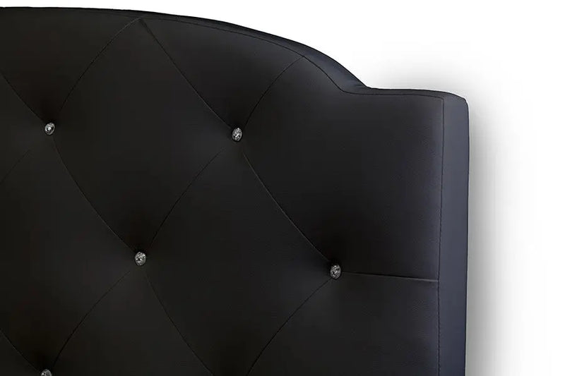 Canterbury Black Leather Platform Bed w/Crystal Tufted Headboard (Full) iHome Studio