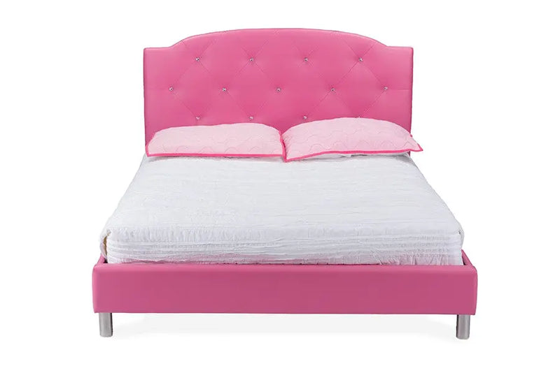 Canterbury Hot Pink Faux Leather Platform Bed w/Crystal Tufted Headboard (Queen) iHome Studio