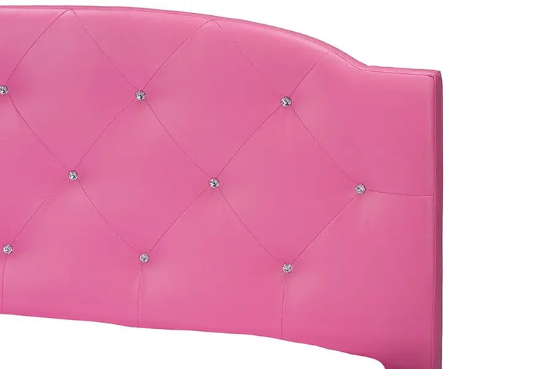 Canterbury Pink Faux Leather Platform Bed w/Crystal Tufted Headboard (Full) iHome Studio