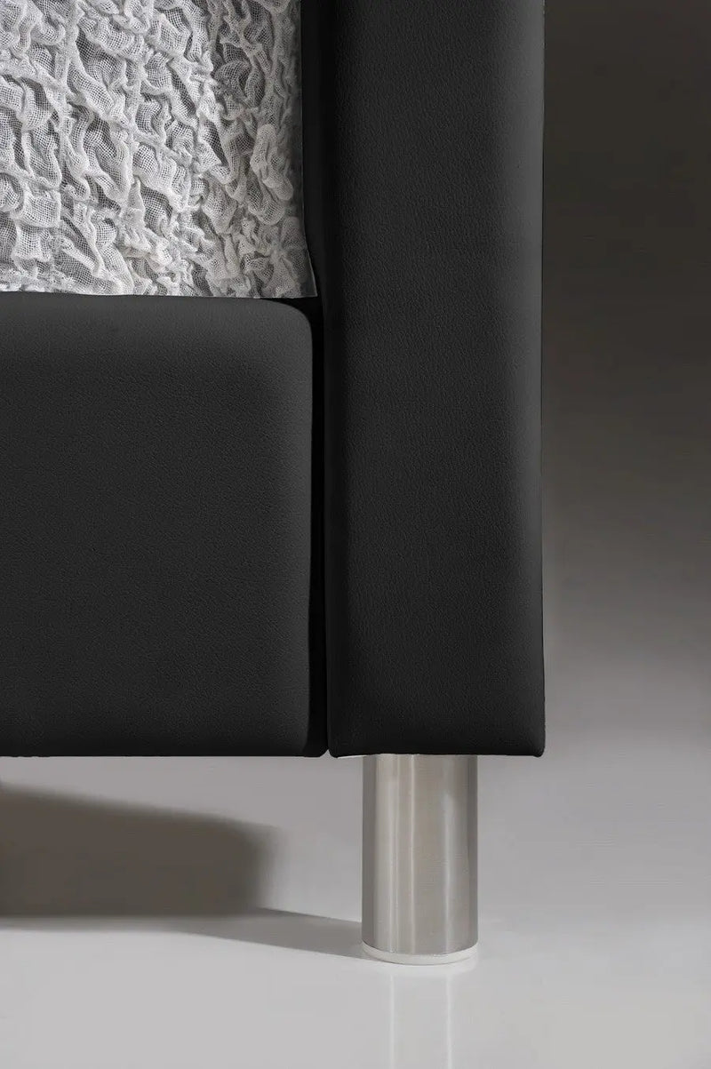 Carlotta Black Faux Leather Platform Bed w/Upholstered Headboard (Queen) iHome Studio
