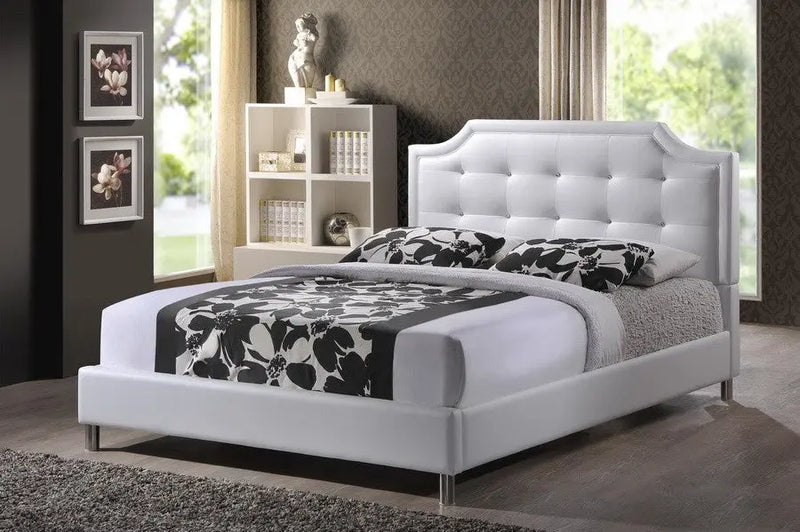 Carlotta White Faux Leather Platform Bed w/Upholstered Headboard (King) iHome Studio